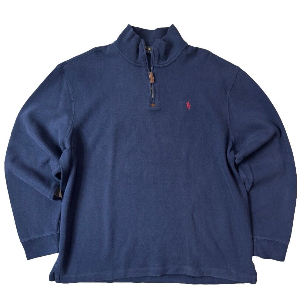 Polo Ralph Lauren Sweater Jacket Adult XL Navy Blue Knit 1/4 Zip Pony Logo